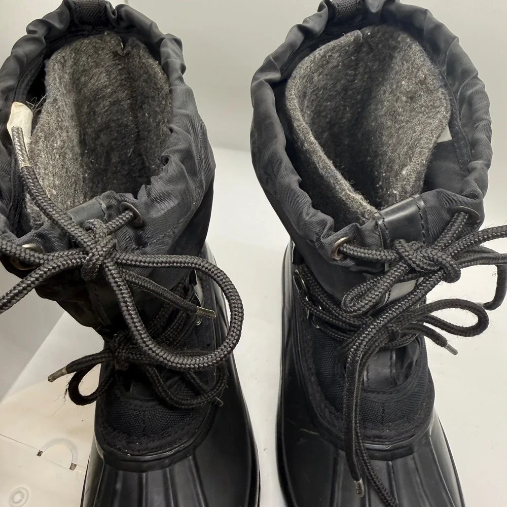 Womens Black Nylon Rubber Duck Snow Rain Boots Size 6 Insulated Steel Shank